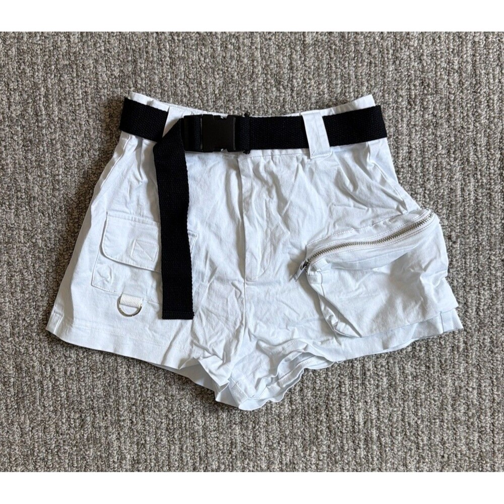 I AM GIA Women’s Shorts Belted Cargo White Size Small Zippered Pocket